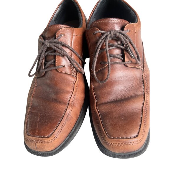Brown Leather Mens Lace-Up Dress Shoes Bostonian Flexlite Size 9 Square Toe - Picture 1 of 9